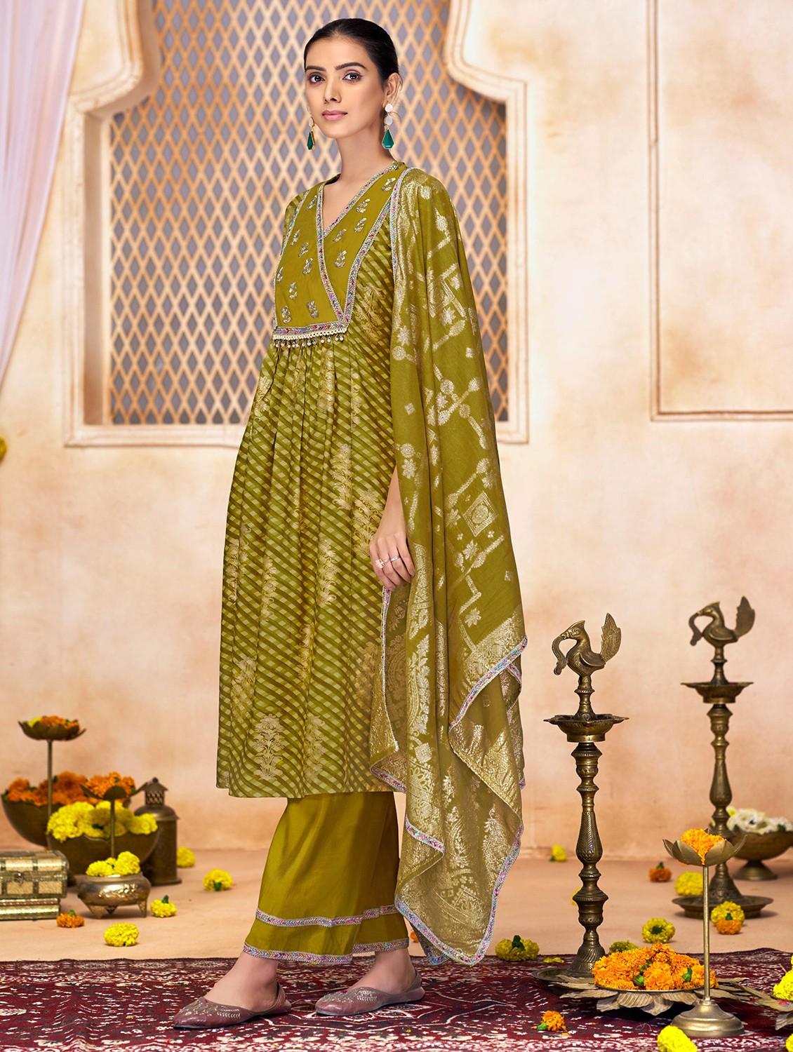 women three quarter sleeve kurta pant with dupatta set - 22054141 - Standard Image - 1