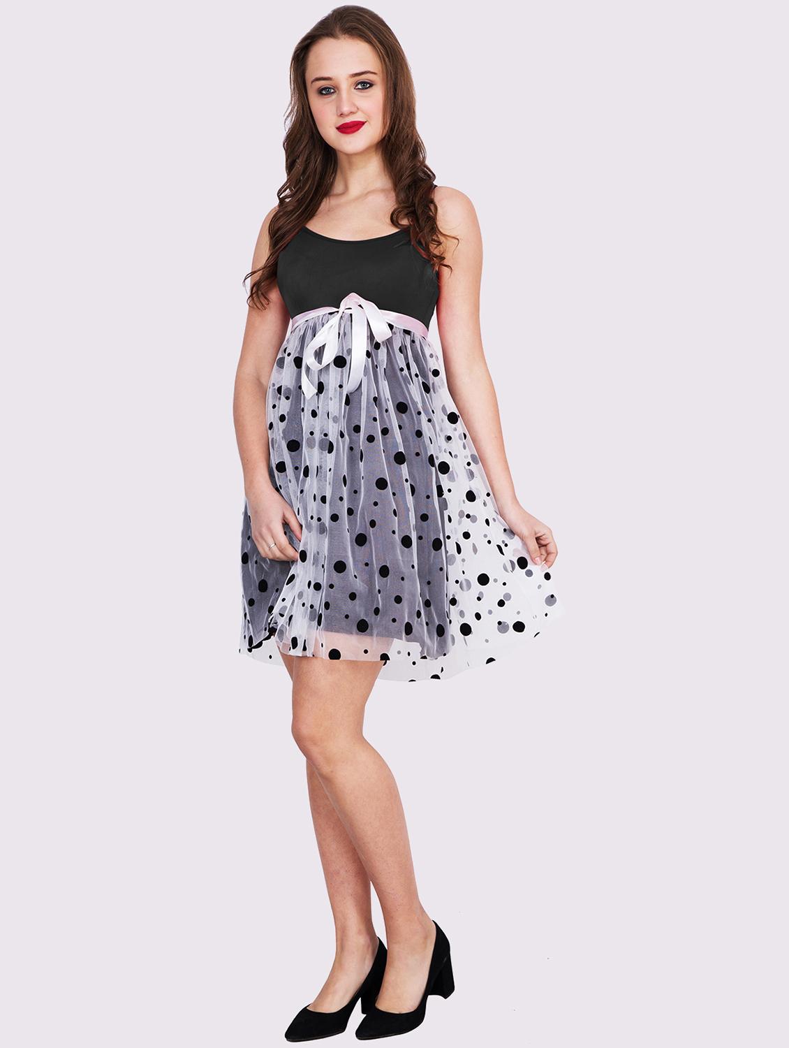 women polka doted shoulder strap fit & flare dress - 22054145 -  Standard Image - 1