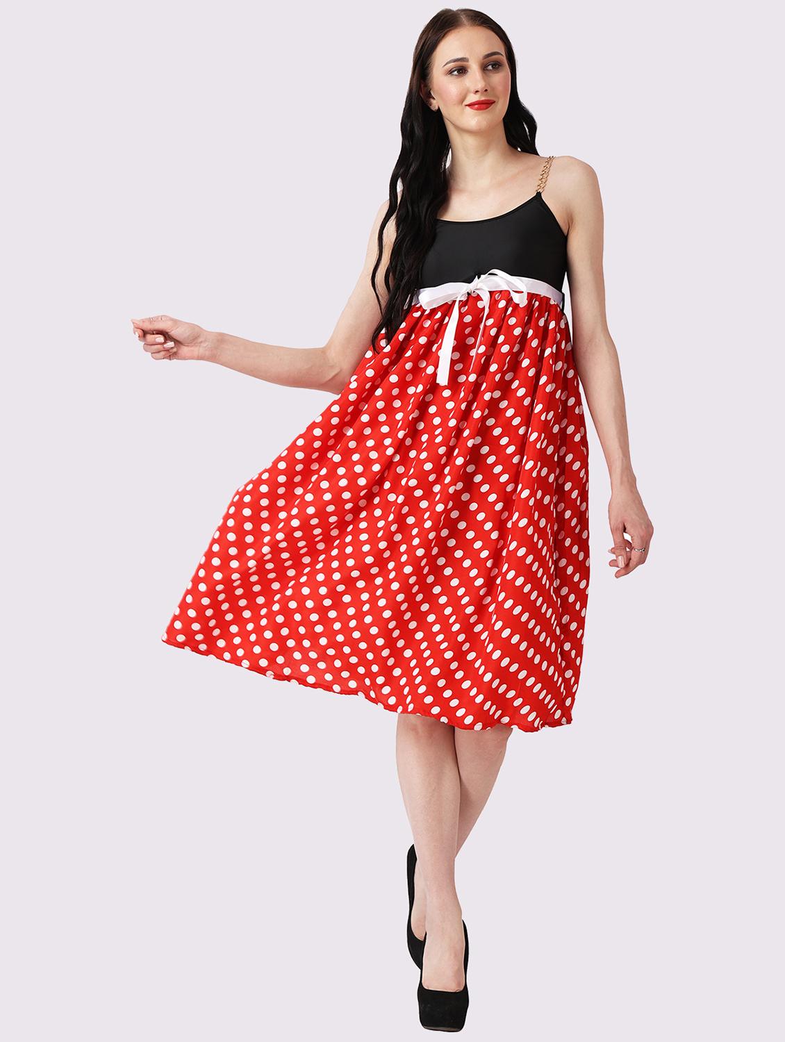 women polka doted shoulder strap fit & flare dress - 22054150 - Standard Image - 1