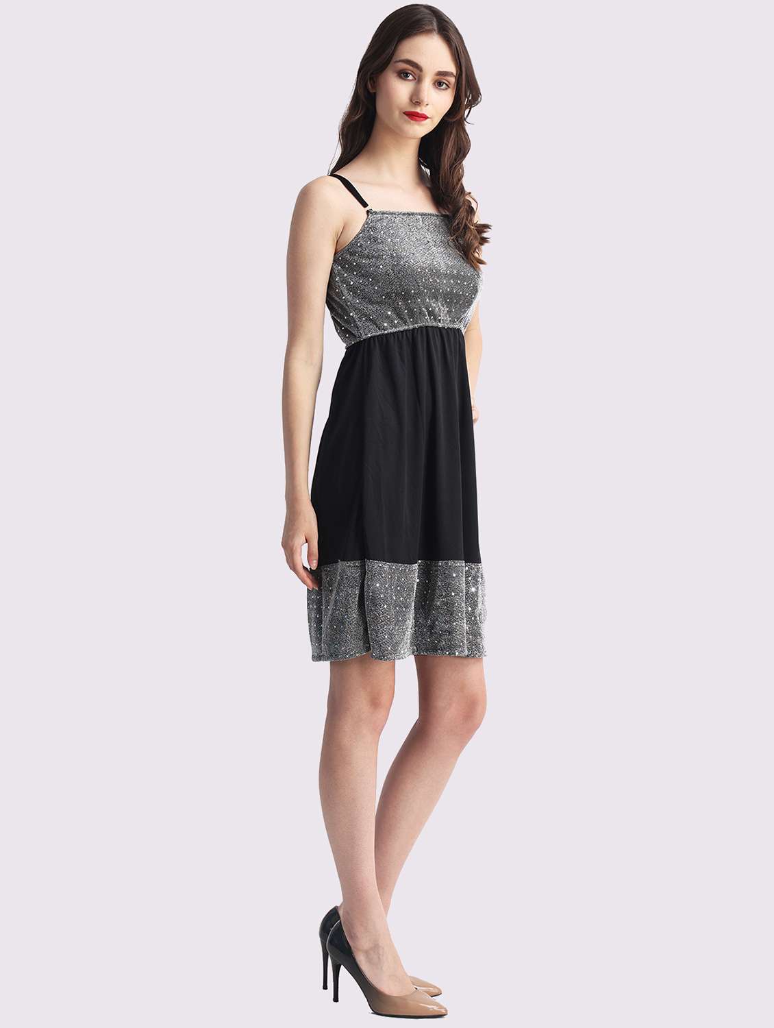 women emebllished shoulder strap fit & flare dress - 22054152 -  Standard Image - 1