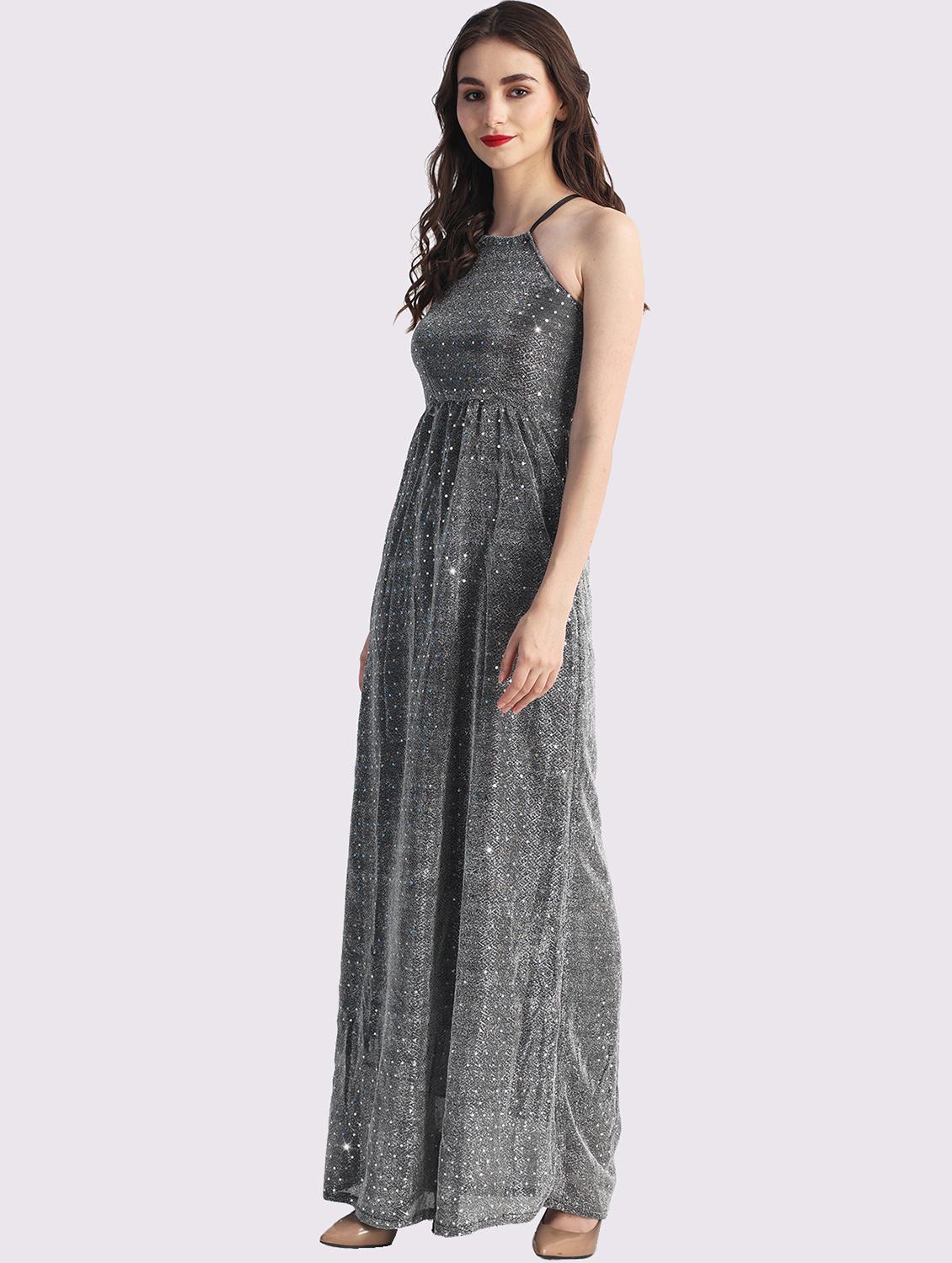 womengrey sequined shoulder strap a-line dress - 22054172 - Standard Image - 1