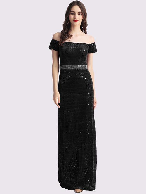 women black sequined off shoulder a-line dress - 22054174 - Standard Image - 0