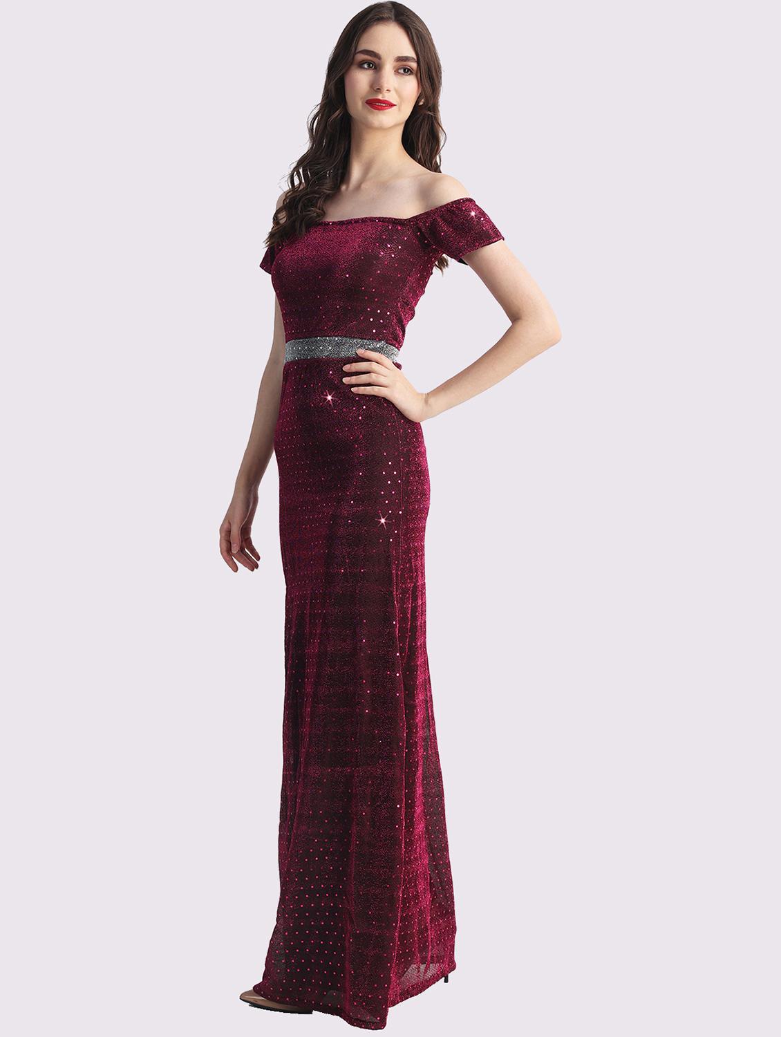 women sequined off shoulder a-line dress - 22054177 - Standard Image - 1