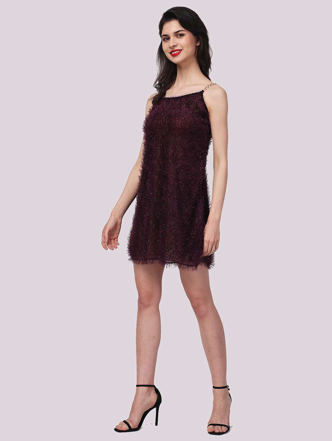fit & flare purple lurex mini dress - 22054190 -  Standard Image - 1