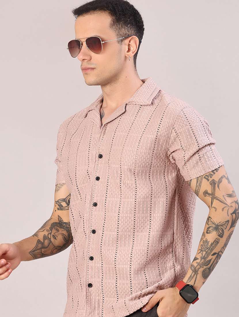 men self design short sleeve regular fit casual shirt