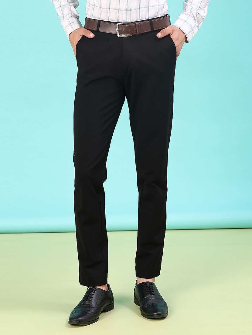 men solid mid rise slim fit formal trouser