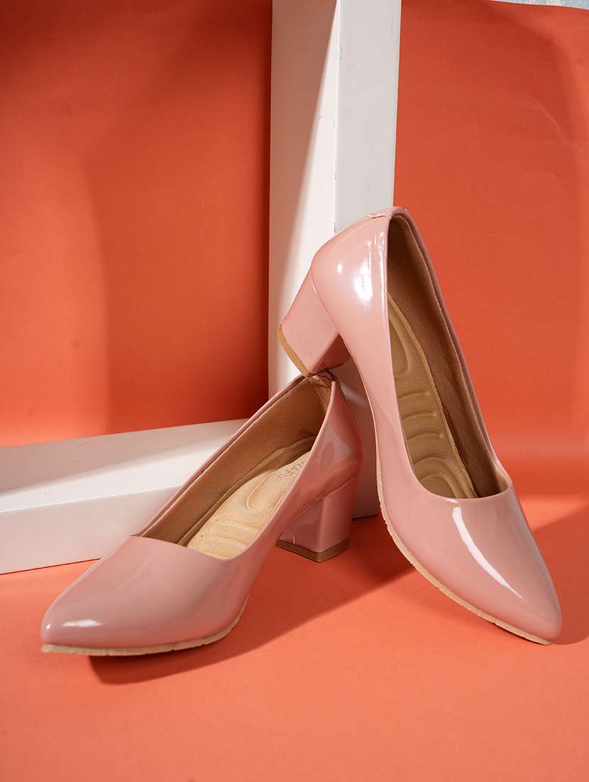 women solid block heel pump