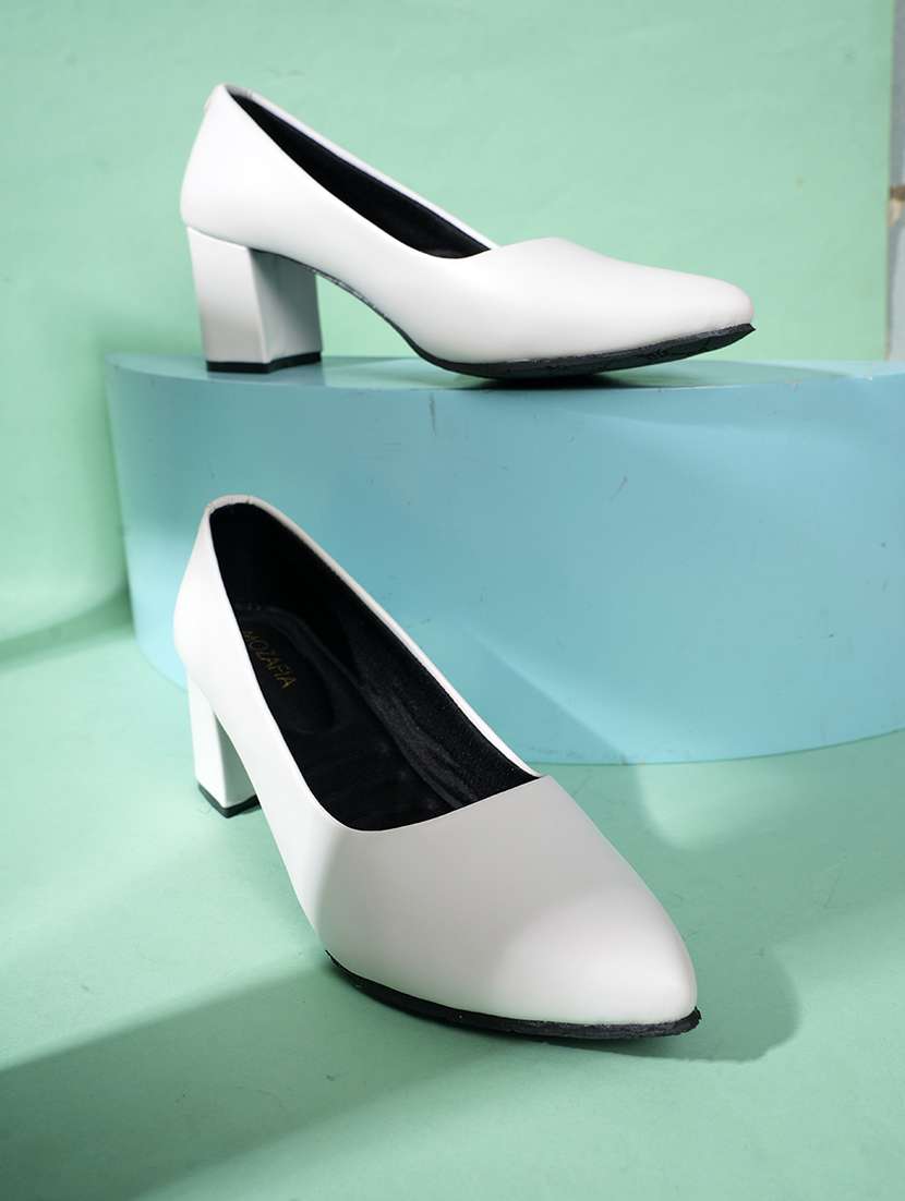 women solid block heel pump