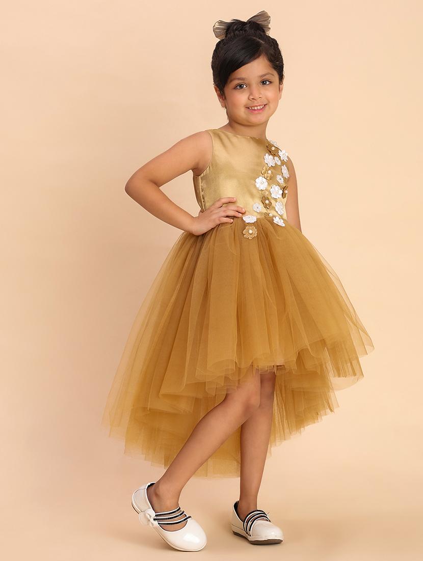 girls self designed round neck sleeveless high low dress - 22054929 - Standard Image - 1