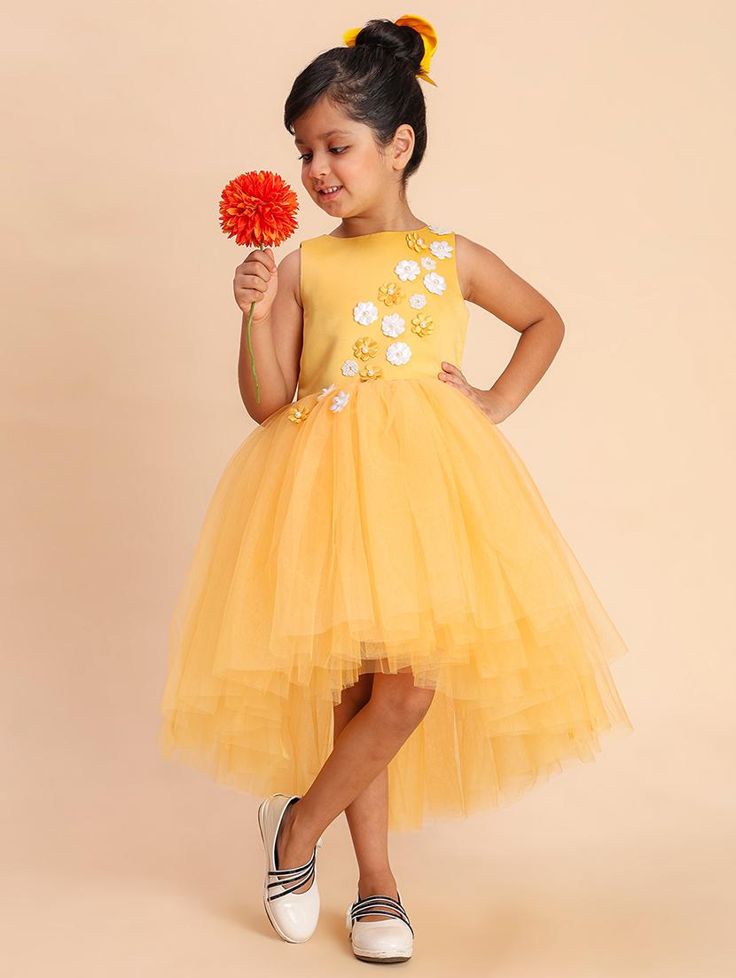 girls self designed round neck sleeveless high low dress - 22054930 - Standard Image - 1