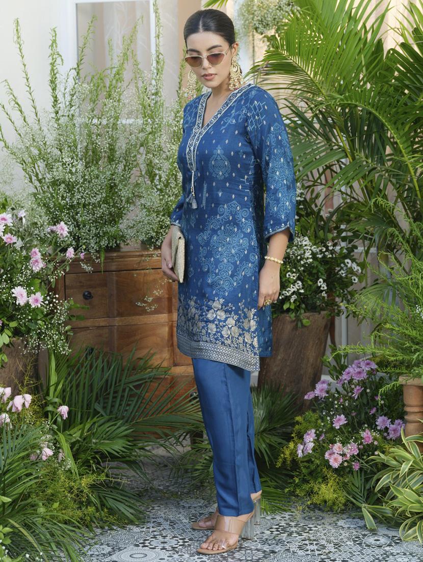 women three quarter sleeve regular fit ethnic co-ord set - 22055044 - Standard Image - 1