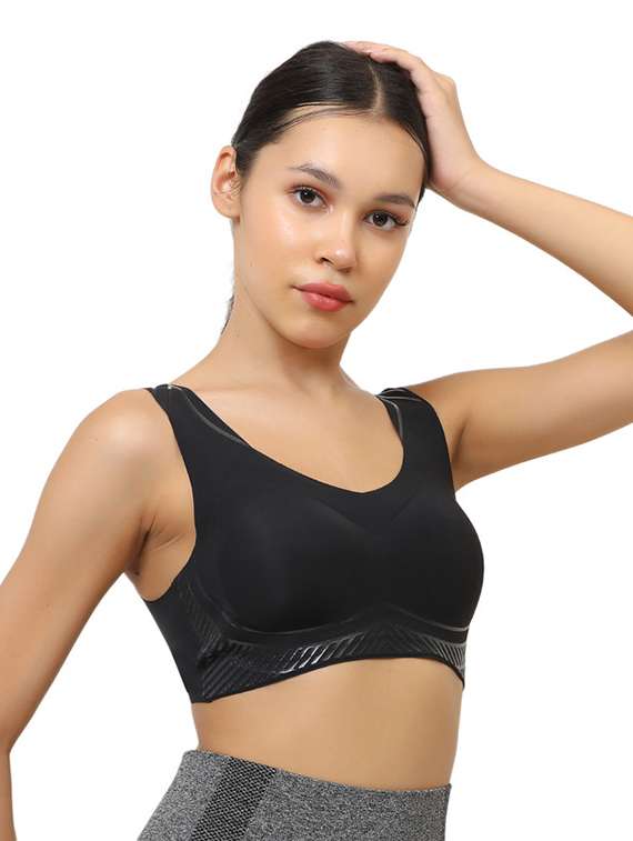 women black solid lightly padded sports bra - 22055060 -  Standard Image - 1