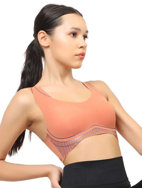 women orange solid lightly padded sports bra - 22055061 -  Standard Image - 1