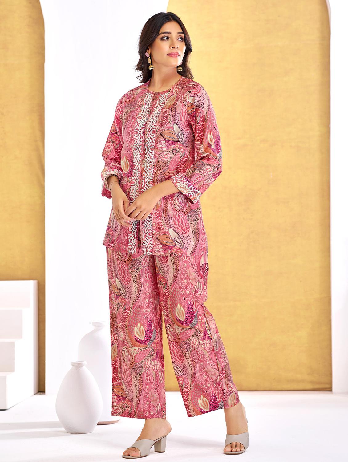 women three quarter sleeve regular fit ethnic co-ord set - 22055070 - Standard Image - 1