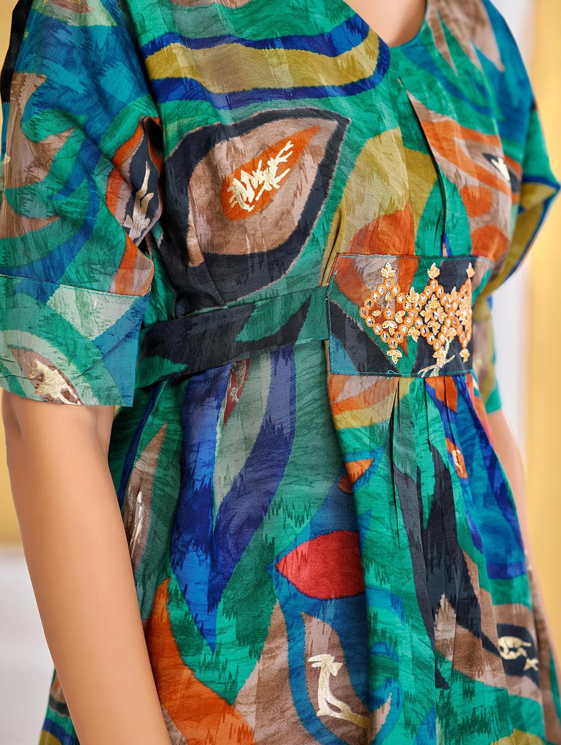 women printed short sleeve regular fit ethnic co-ord set - 22055076 - Standard Image - 4