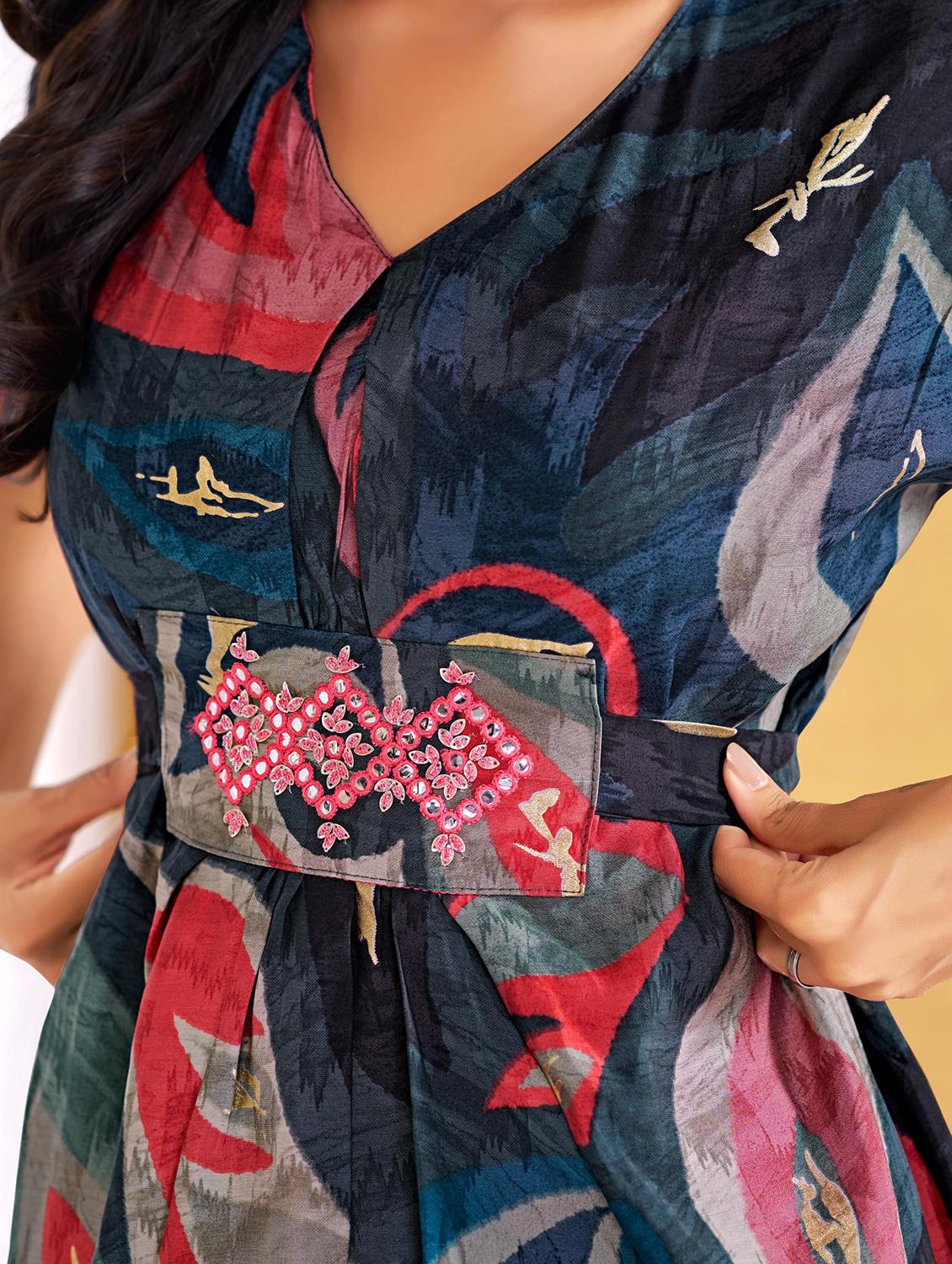 women printed short sleeve regular fit ethnic co-ord set - 22055077 - Standard Image - 4