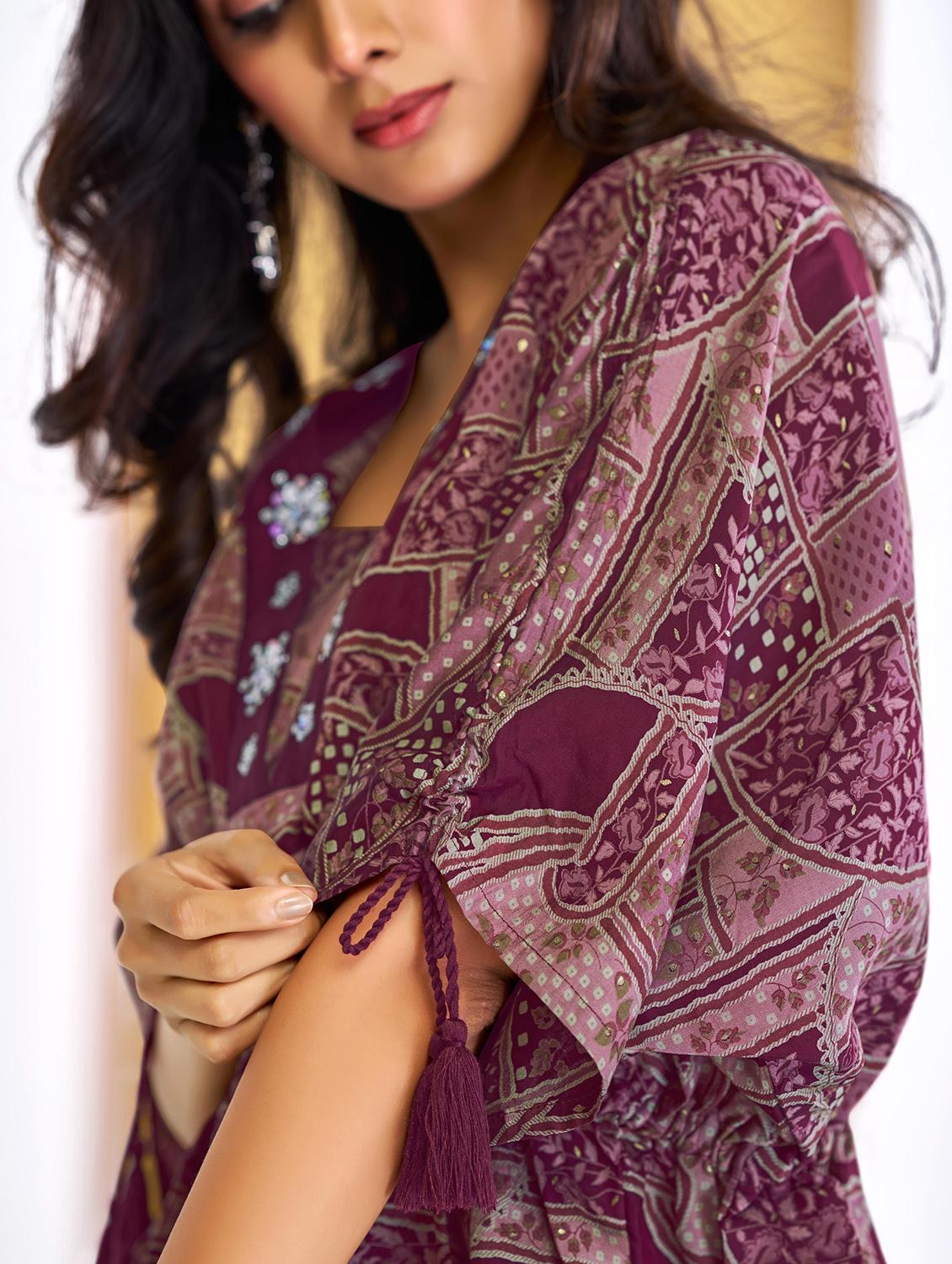 women printed kimono sleeve regular fit ethnic co-ord set - 22055078 - Standard Image - 4