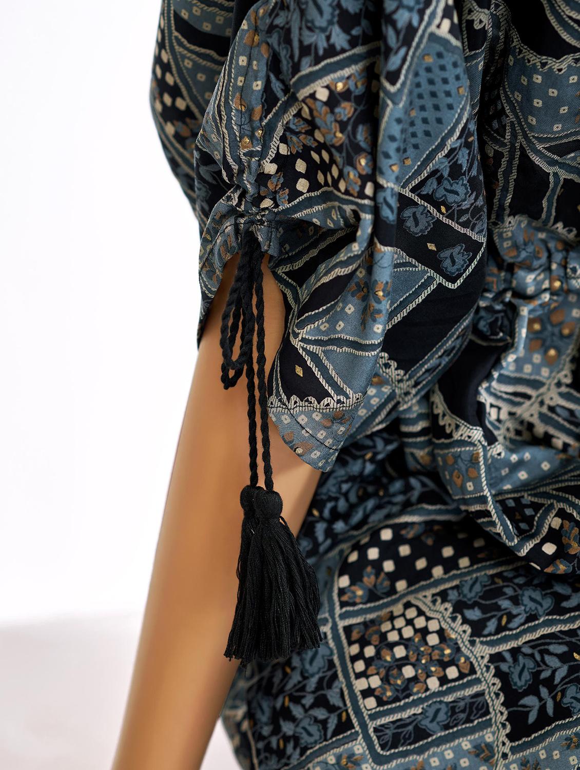 women printed kimono sleeve regular fit ethnic co-ord set - 22055079 - Standard Image - 4
