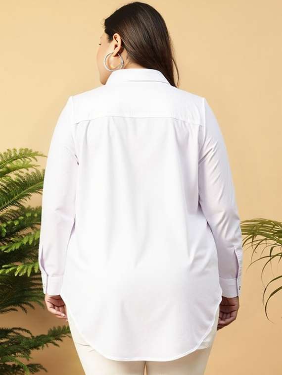 women plus size solid collared long sleeve shirt - 22055100 -  Standard Image - 1