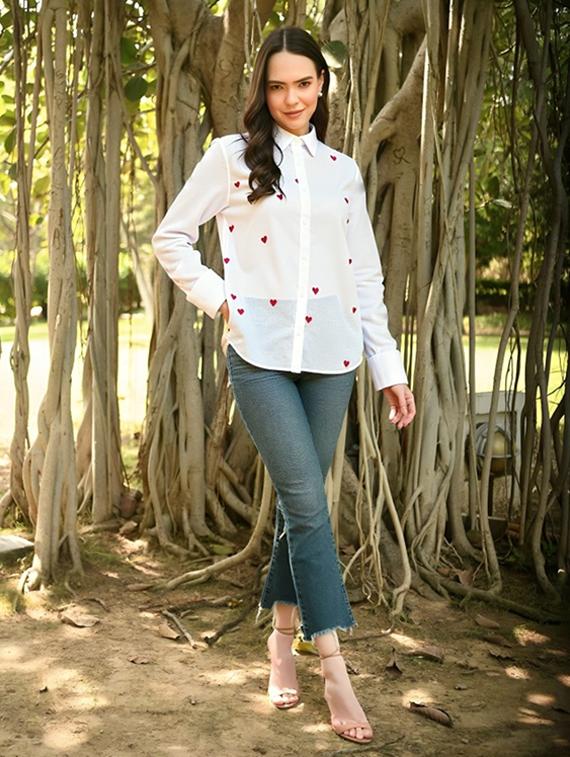 women printed collared long sleeve shirt - 22055101 - Standard Image - 1
