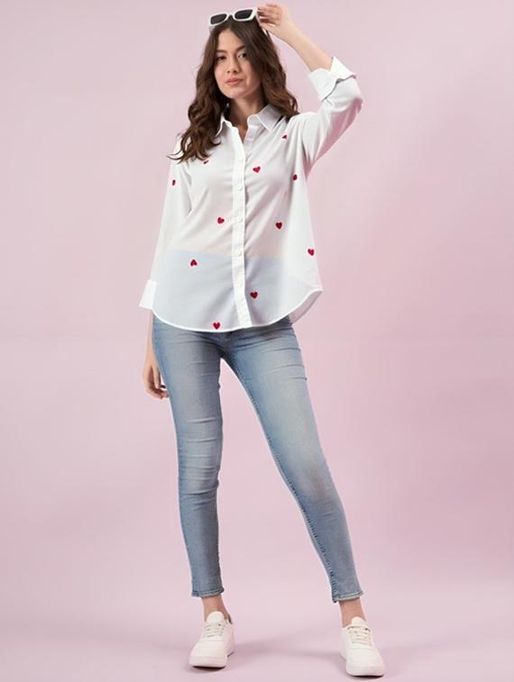 women printed collared long sleeve shirt - 22055102 - Standard Image - 1