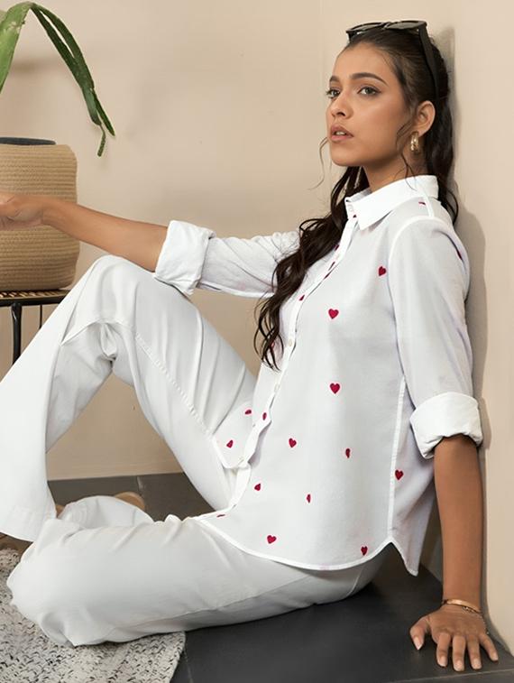 women printed collared long sleeve shirt - 22055107 - Standard Image - 1