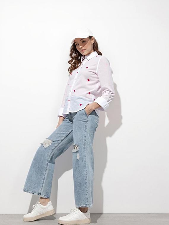 women printed collared long sleeve shirt - 22055109 - Standard Image - 1