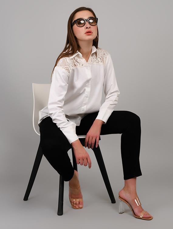 women solid collared long sleeve shirt - 22055116 - Standard Image - 1