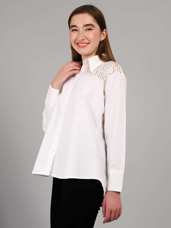 women solid collared long sleeve shirt - 22055116 -  Standard Image - 1