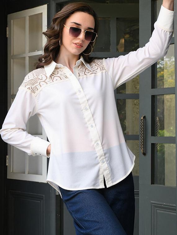 women solid collared long sleeve shirt - 22055118 - Zoom Image - 0