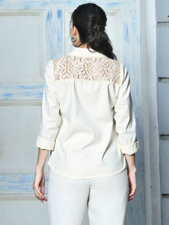 women solid collared long sleeve shirt - 22055120 -  Standard Image - 1