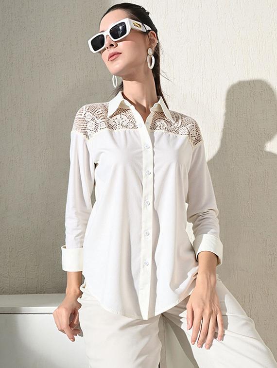 women solid collared long sleeve shirt - 22055121 -  Zoom Image - 0