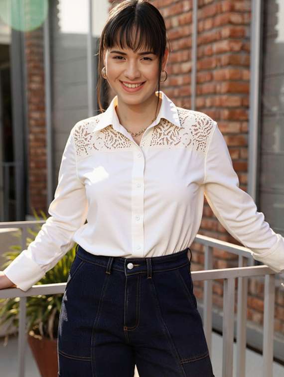 women solid collared long sleeve shirt - 22055123 - Standard Image - 1
