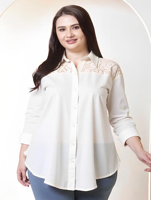 women plus size solid collared long sleeve shirt - 22055128 - Standard Image - 0