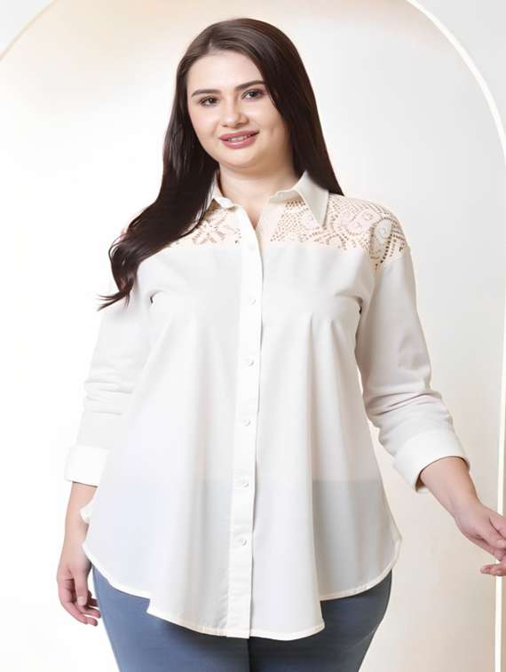women plus size solid collared long sleeve shirt