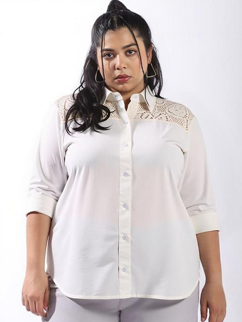 women plus size solid collared long sleeve shirt - 22055129 - Standard Image - 0
