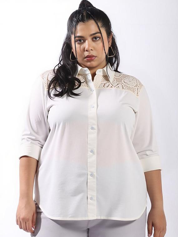 women plus size solid collared long sleeve shirt - 22055129 - Zoom Image - 0