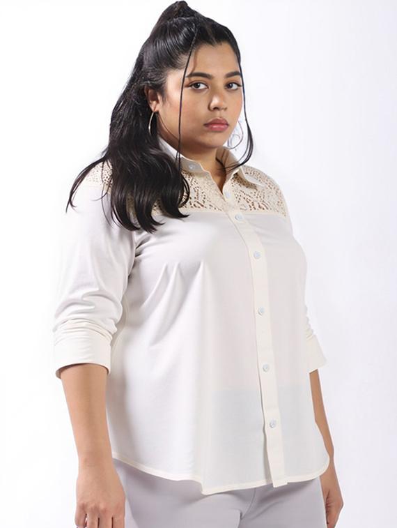 women plus size solid collared long sleeve shirt - 22055129 - Standard Image - 1