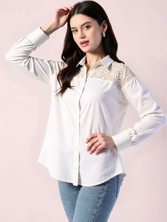 women solid collared long sleeve shirt - 22055130 - Standard Image - 1