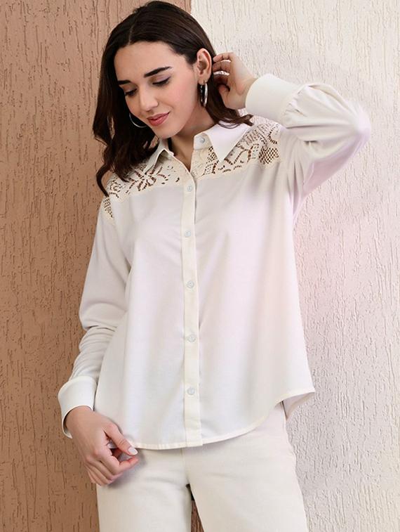 women solid collared long sleeve shirt - 22055131 - Zoom Image - 0
