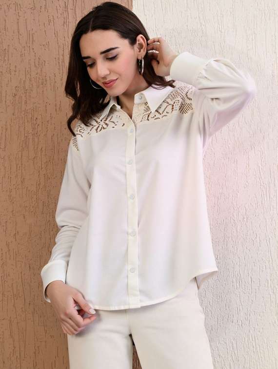 women solid collared long sleeve shirt - 22055131 - Standard Image - 1
