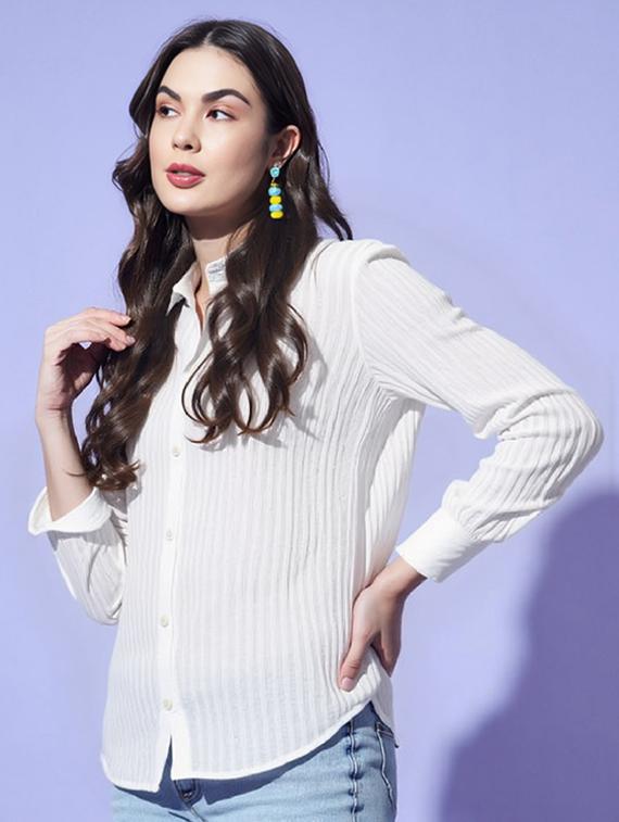 women solid collared long sleeve shirt - 22055133 -  Standard Image - 1
