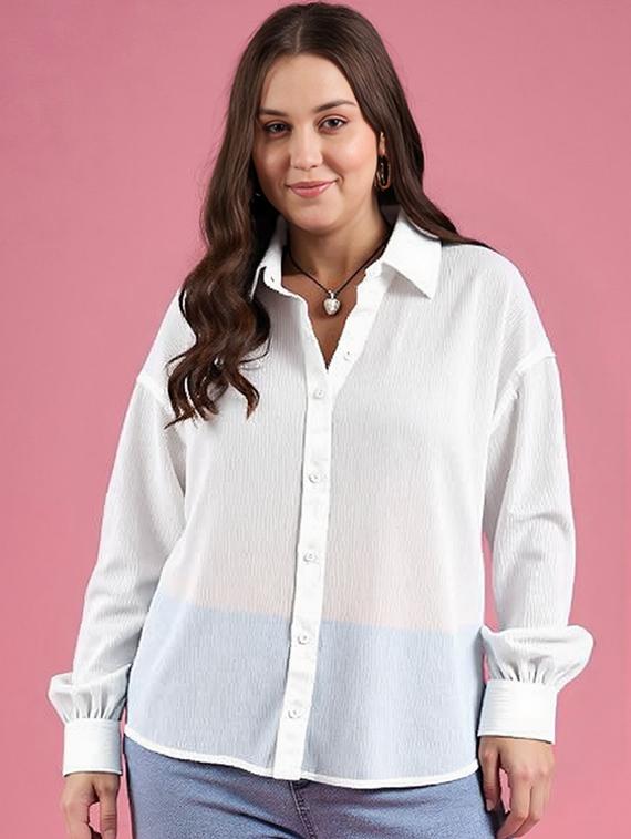 women plus size solid collared long sleeve shirt - 22055137 - Zoom Image - 0