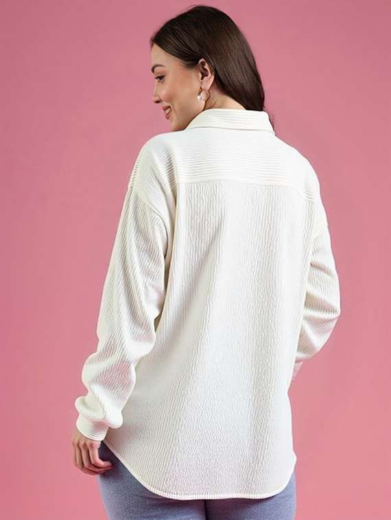 women plus size solid collared long sleeve shirt - 22055137 -  Standard Image - 1