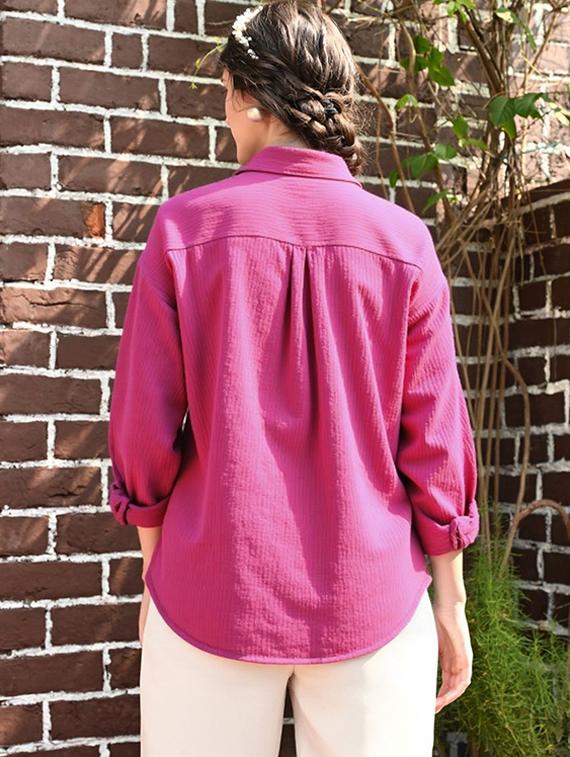 women solid collared long sleeve relaxed fit shirt - 22055138 - Standard Image - 1