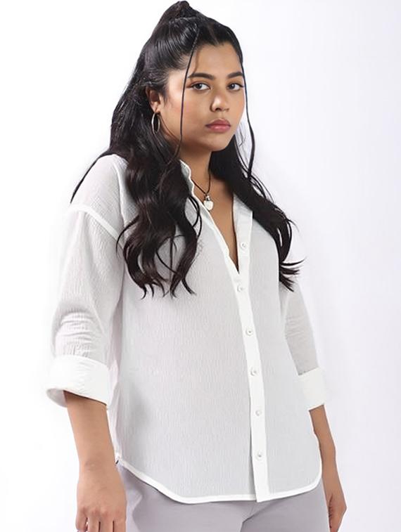 women plus size solid collared long sleeve shirt - 22055141 - Zoom Image - 0