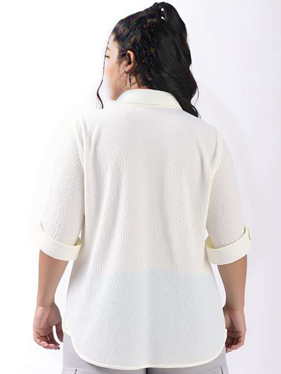 women plus size solid collared long sleeve shirt - 22055141 - Standard Image - 1
