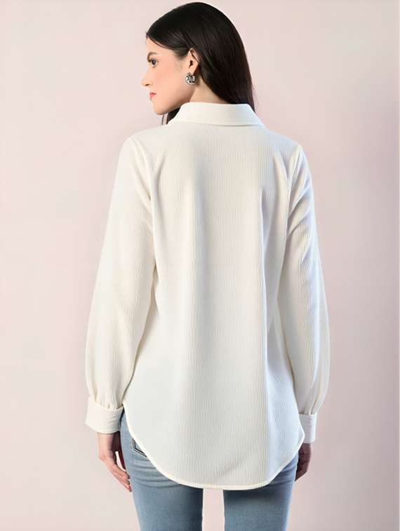 women solid collared long sleeve relaxed fit shirt - 22055144 -  Standard Image - 1