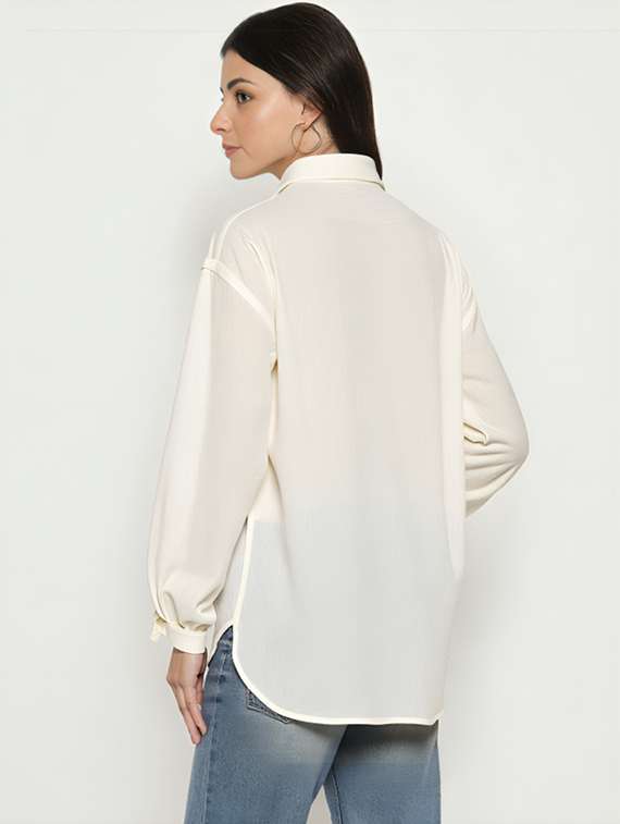 women plus size solid collared long sleeve shirt - 22055148 -  Standard Image - 1