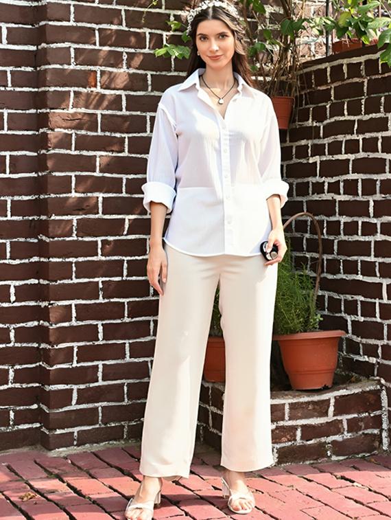 women solid collared long sleeve relaxed fit shirt - 22055155 -  Standard Image - 1